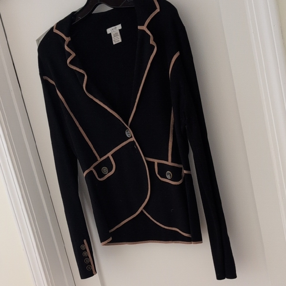 Cache Black Blazer with Taupe Trim